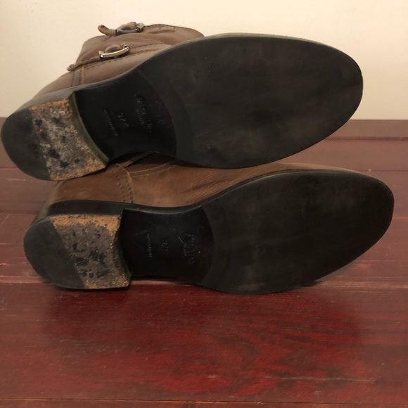 PRADA Women's Brown Leather Motorcycle Boots Ankle 37.5 - Picture 6 of 9